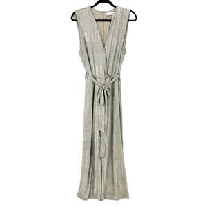BISHOP + YOUNG JUMPSUIT Women's Size Large METALLIC SILVER Sleeveless Front Tie